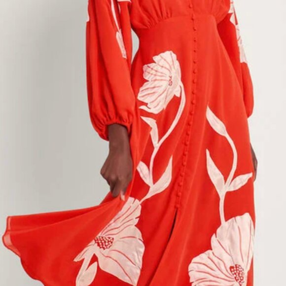 MONSOON Talia floral applique midi tea dress -orange - Picture 1 of 10